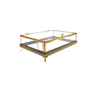 KDD KAHVE ALTIN GOLD PLEXİ İNCE ÇITA ÇİFT KATLI 30*20 CM KULPLU AYAKLI CAM KUTU - 28