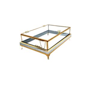 KDD İNCE ÇITA ÇİFT RENK GOLD PLEXİ ÇİFT KATLI 30*20 CM KULPLU AYAKLI CAM KUTU - 27