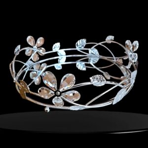 BZ-JX21G - GÜMÜŞ ÇİÇEK KRİSTAL TAŞLI YUVARLAK AYNALI TEPSİ 30 CM KÜÇÜK BOY