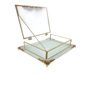 KDD BEYAZ CAM -İNCİLİ ALTIN TAŞLI SUNUMLUK+CAM KUTULU DİKDÖRTGEN JUMBO BOY AYAKLI SUNUMLUK-17