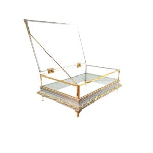 KDD BEYAZ / ALTIN EJDERHA KALIN ÇITA ÇİFT KATLI GOLD CAM KUTU 30*20 CM KULPSUZ AYAKLI -23