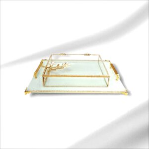 KDD BEYAZ CAM, MİNE ÇALIŞMASI BEYAZ PAPATYA ,DİKDÖRTGEN AYAKLI SUNUMLUK+CAM KUTU - 402