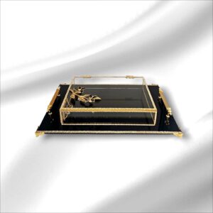 KDD SİYAH CAM, MİNE ÇALIŞMASI , SİYAH PAPATYA , DİKDÖRTGEN AYAKLI SUNUMLUK+CAM KUTU - 408