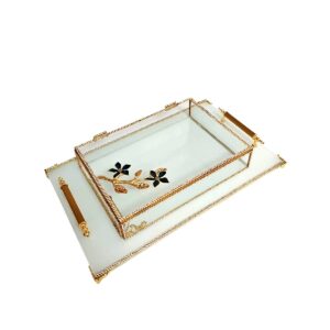 KDD BEYAZ CAM, MİNE ÇALIŞMASI , ZÜMRÜT YEŞİLİ PAPATYA  , DİKDÖRTGEN AYAKLI SUNUMLUK+CAM KUTU - 406