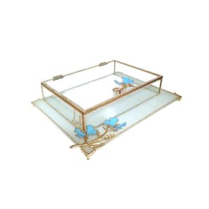 KDD BEYAZ CAM, MİNE ÇALIŞMASI , MAVİ KELEBEK , DİKDÖRTGEN AYAKLI SUNUMLUK+CAM KUTU - 4090